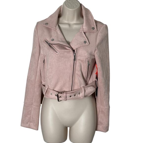 NWT Black Label by C'est Toi Faux Suede Moto Jacket Blush Pink Size S - Picture 1 of 11